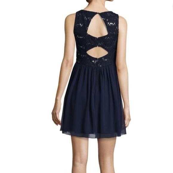 Speechless Party dress cut out sleeveless flare tulle sequins size Junior 5 Blue - Picture 3 of 16